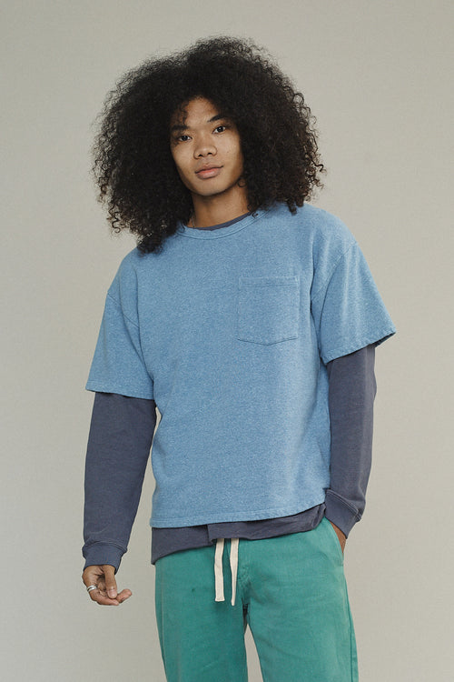 Heathered Baseline Pocket Fleece | Jungmaven Hemp Clothing & Accessories / model_desc: Chaz is 6’2” wearing S