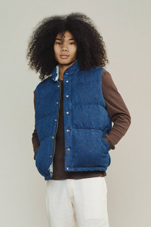 Hemp Denim Vest with Recycled Down | Jungmaven Hemp Clothing & Accessories / model_desc: Chaz is 6’2” wearing L
