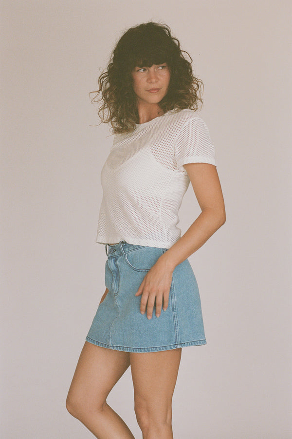 Atlas Denim Mini Skirt | Jungmaven Hemp Clothing & Accessories / Color: 